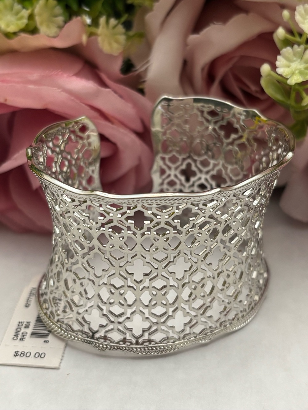 NWT Kendra Scott Candice Silver Cuff Bracelet in Silver Filigree Mix